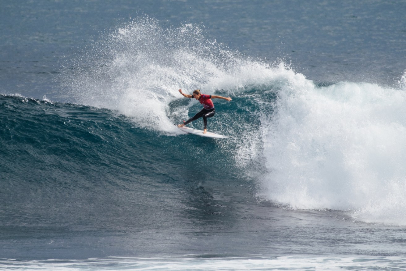 Stephanie Gilmore has been defeated in the round of 16 at the WSL event on Rottnest Island.