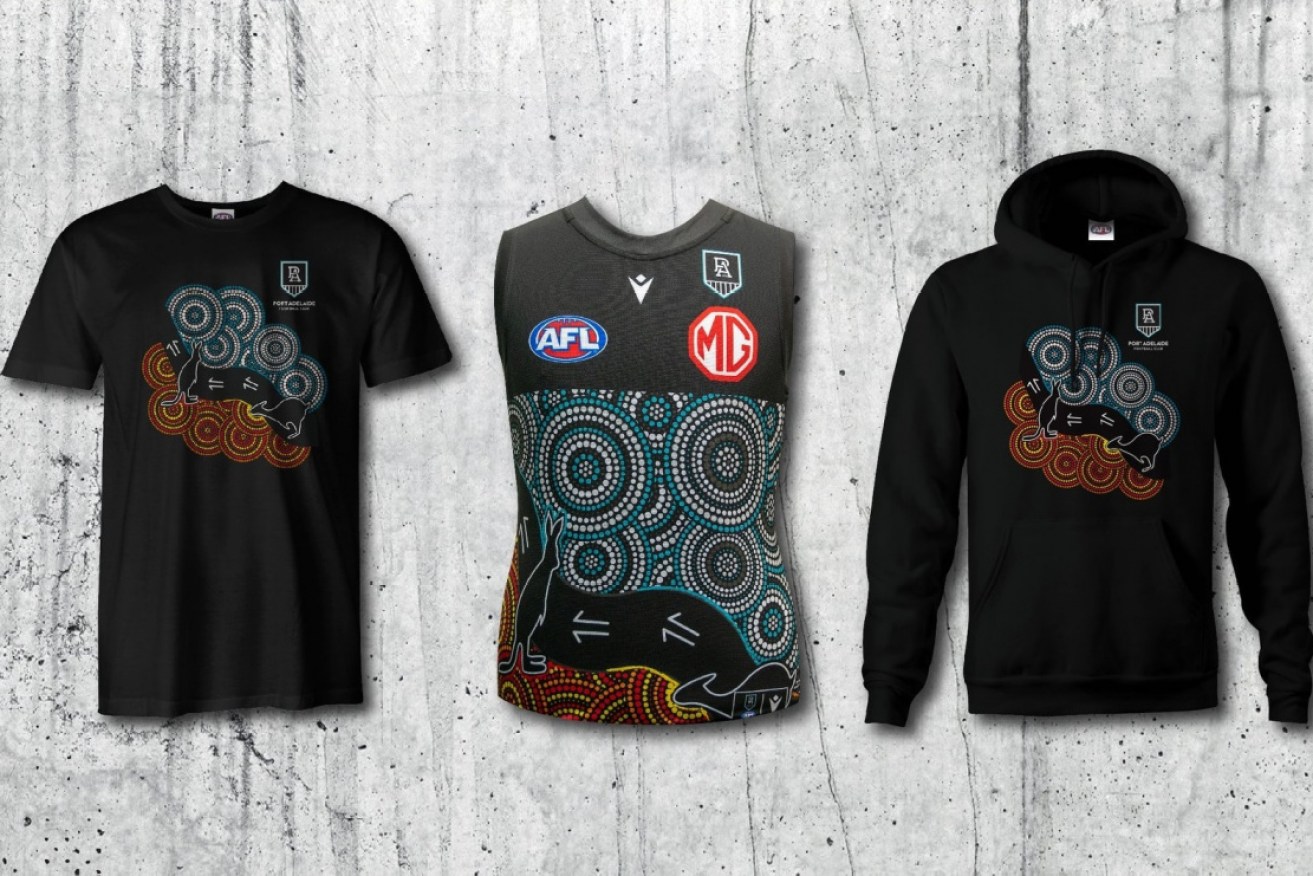 A T-shirt, a guernsey and a hoodie advertised on the Port Adelaide Football Club's Facebook page has been removed from its online store.