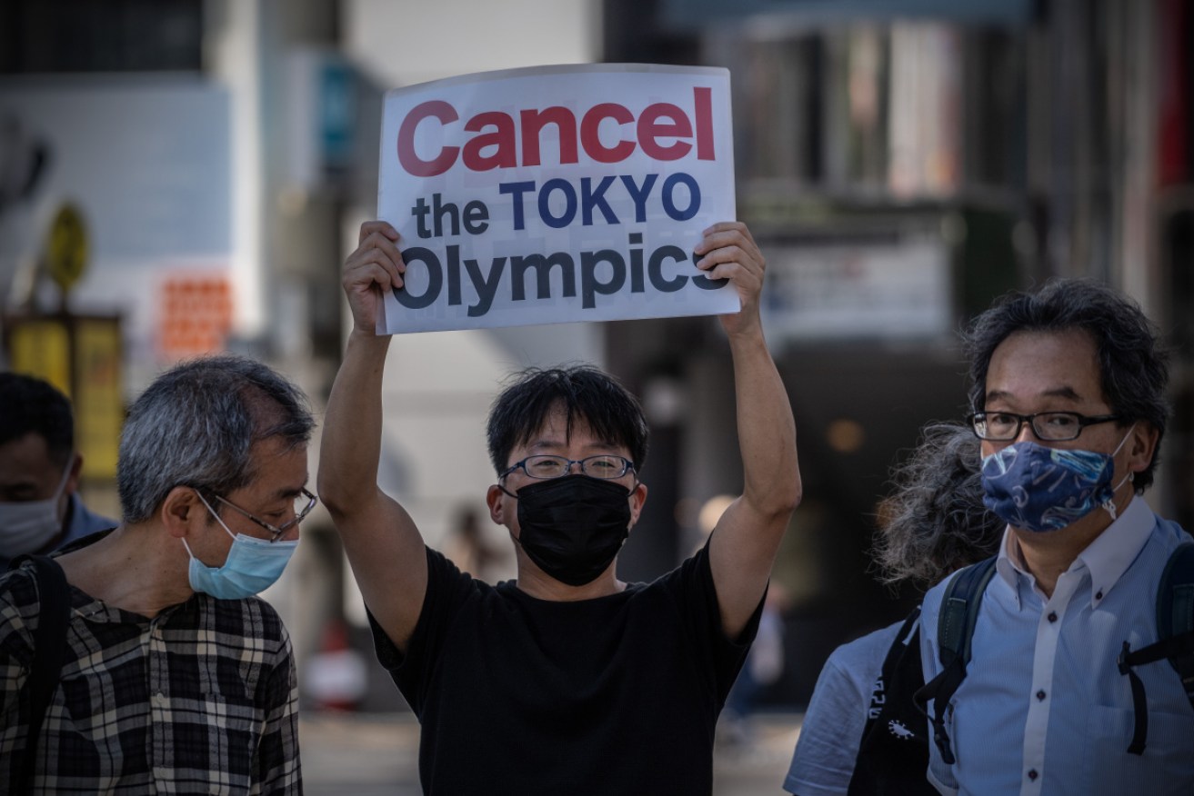 An anti-Olympics sign at a protest in Tokyo on Sunday.