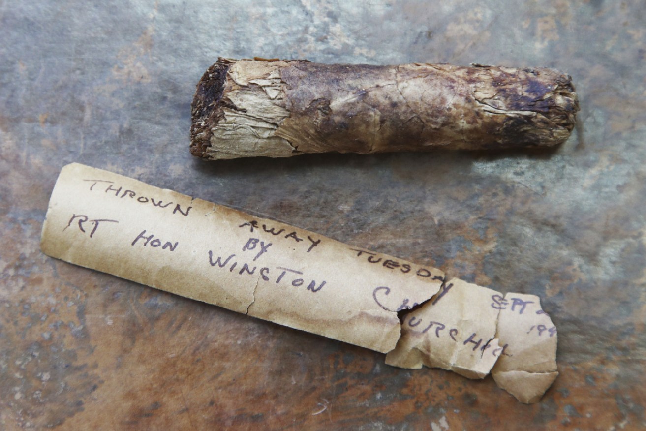 A cigar butt discarded by Winston Churchill in the 1940s has sold for more than $7670.