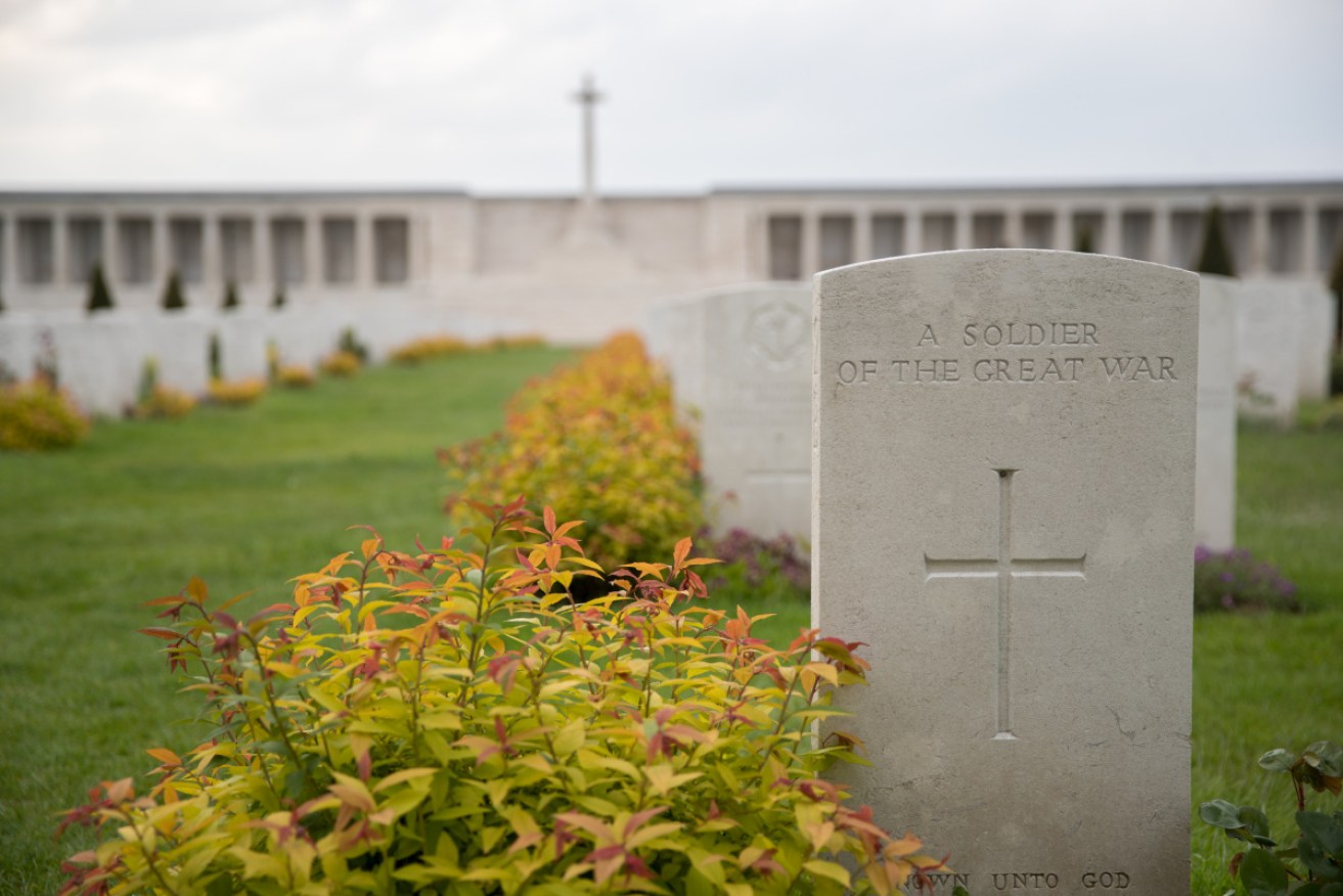 A soldier's grave in the British cemetery at Pozieres, in France.