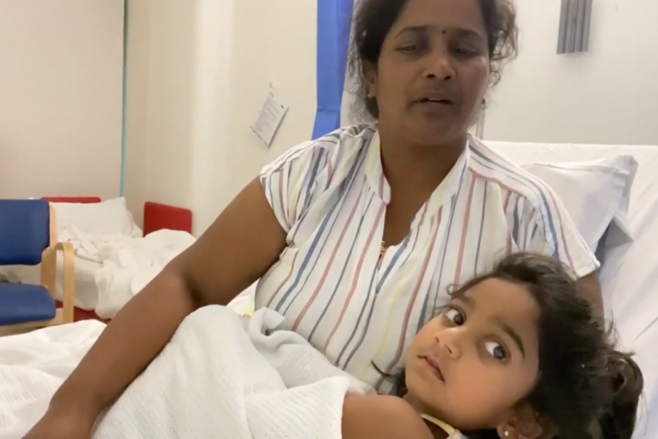 Biloela mother Priya Murugappan with her sick daughter Tharnicaa at Perth Children's Hospital.