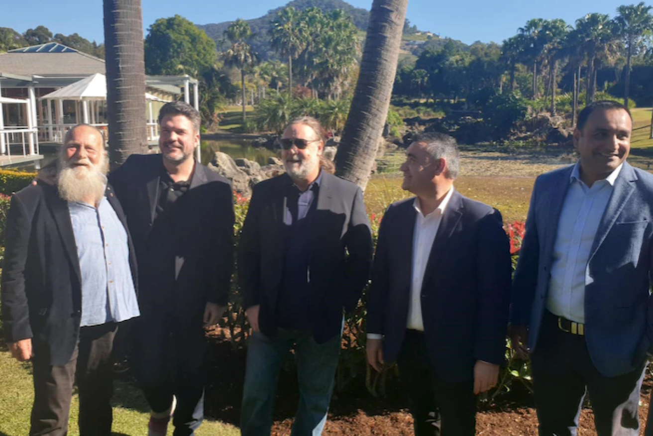 Crowe (centre) made the announcement alongside NSW Deputy Premier John Barilaro (second from right).