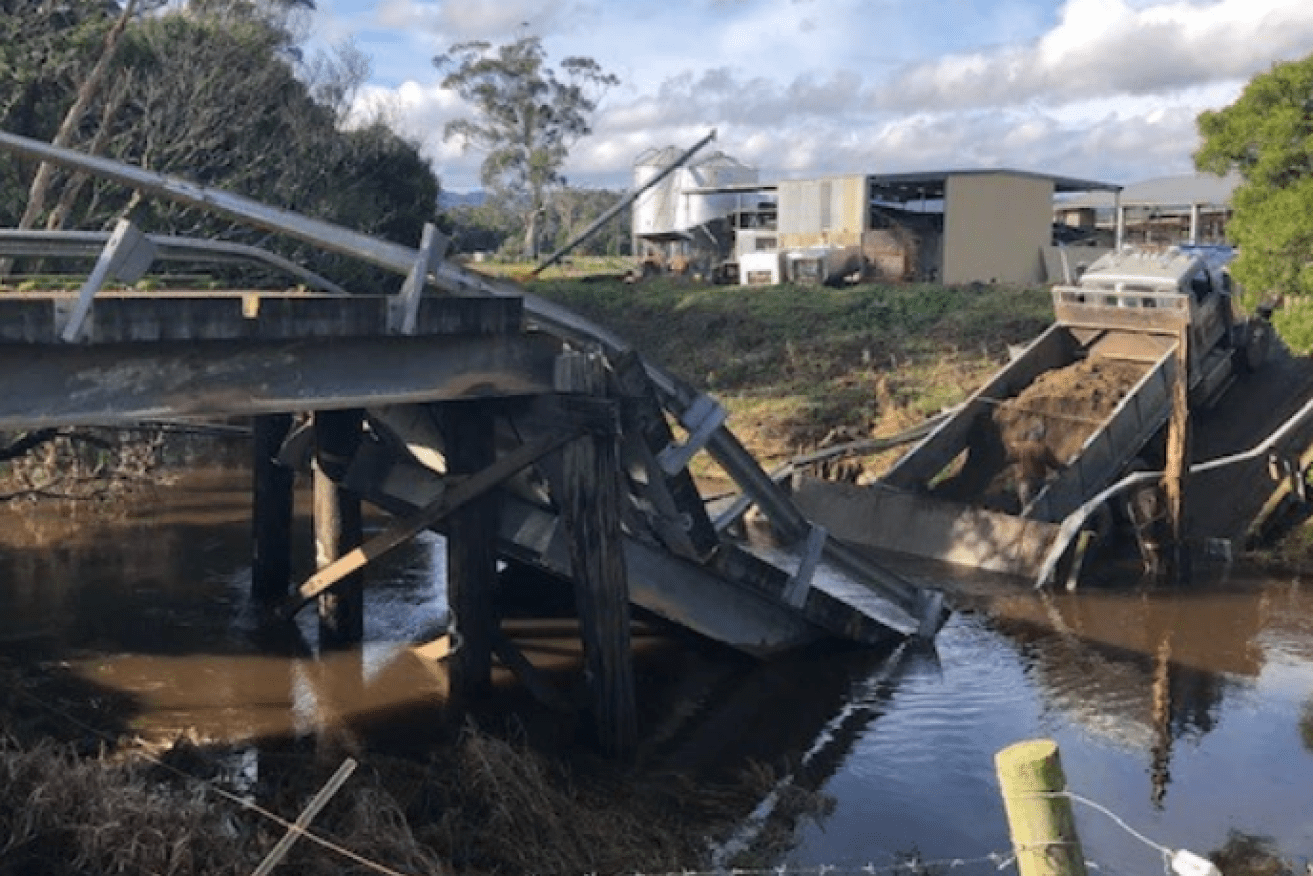 This truck driver found himself in a tricky situation when the bridge he was driving over in the Otways collapsed.