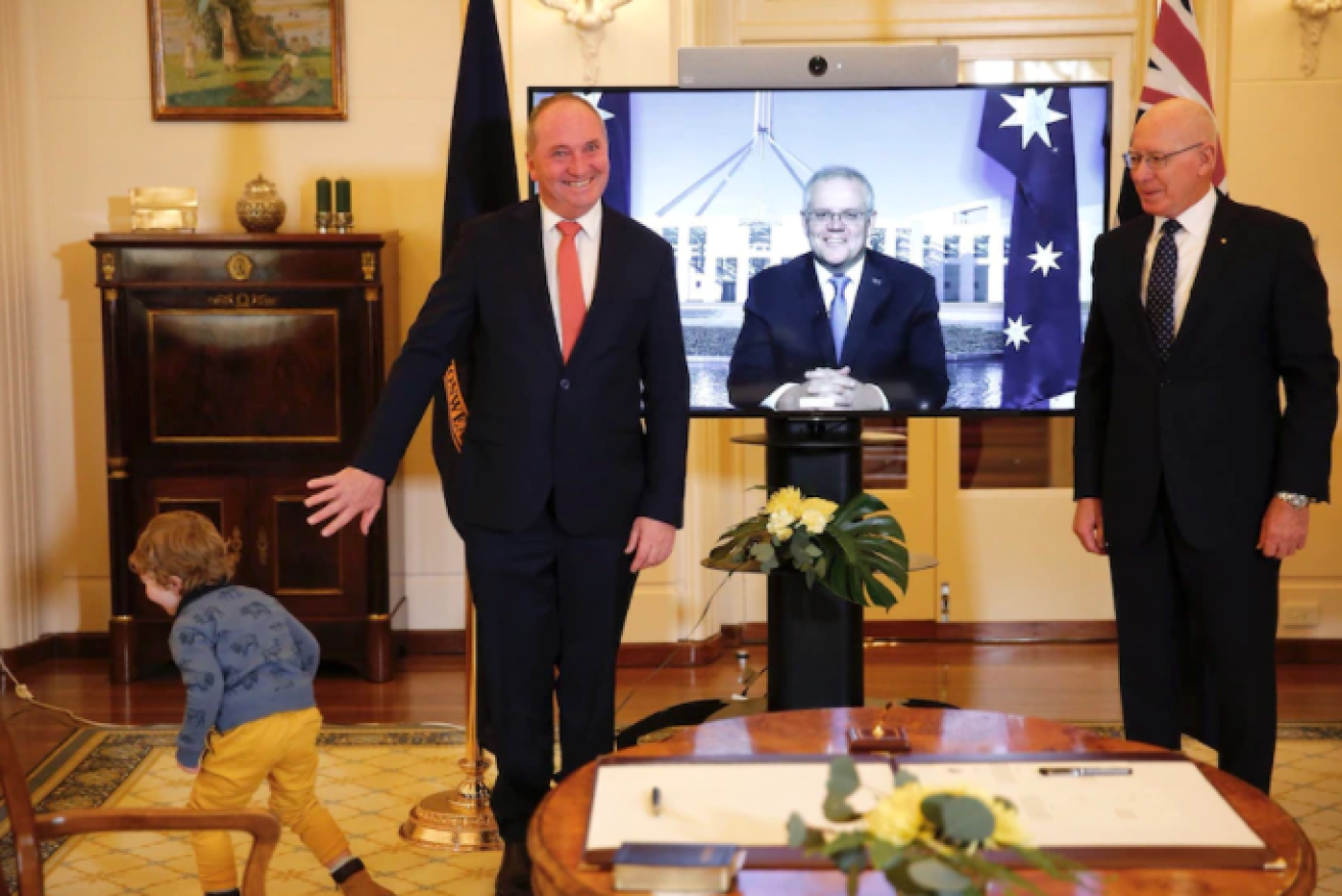 Barnaby Joyce was joined at his swearing-in ceremony by his two young sons.