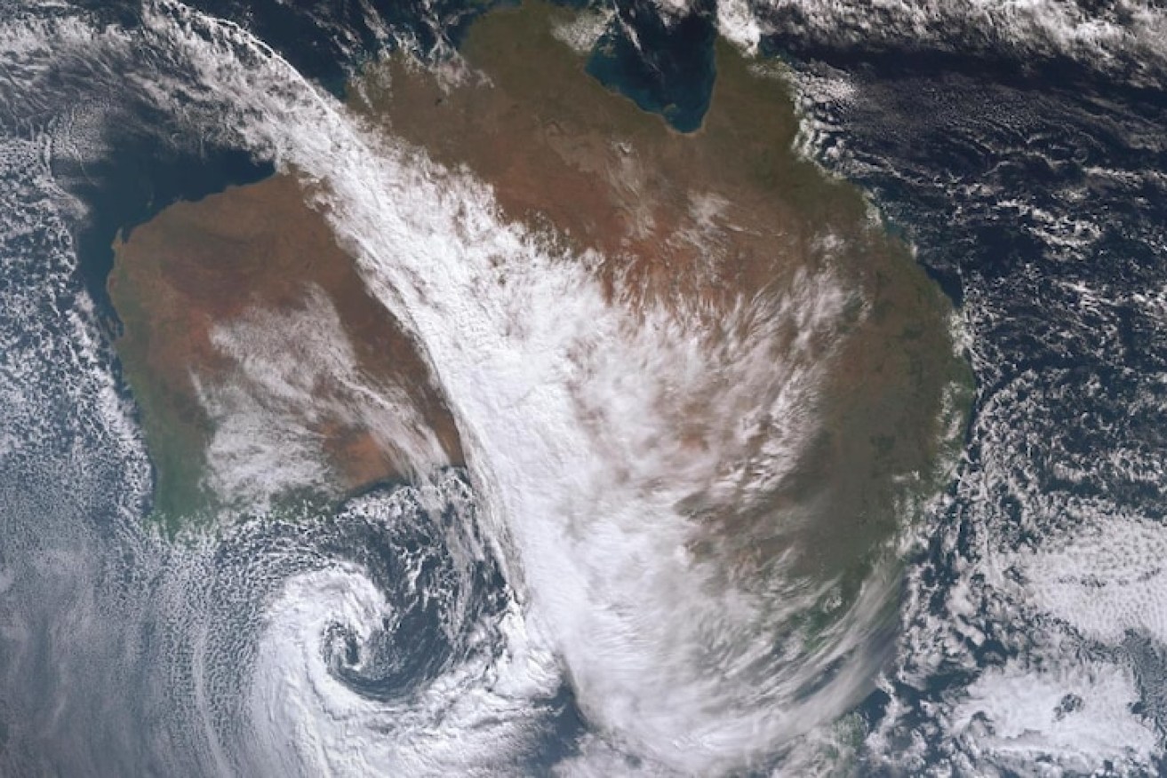 A stream of cloud is currently stretching across the continent and spiralling into a low in the Bight. 