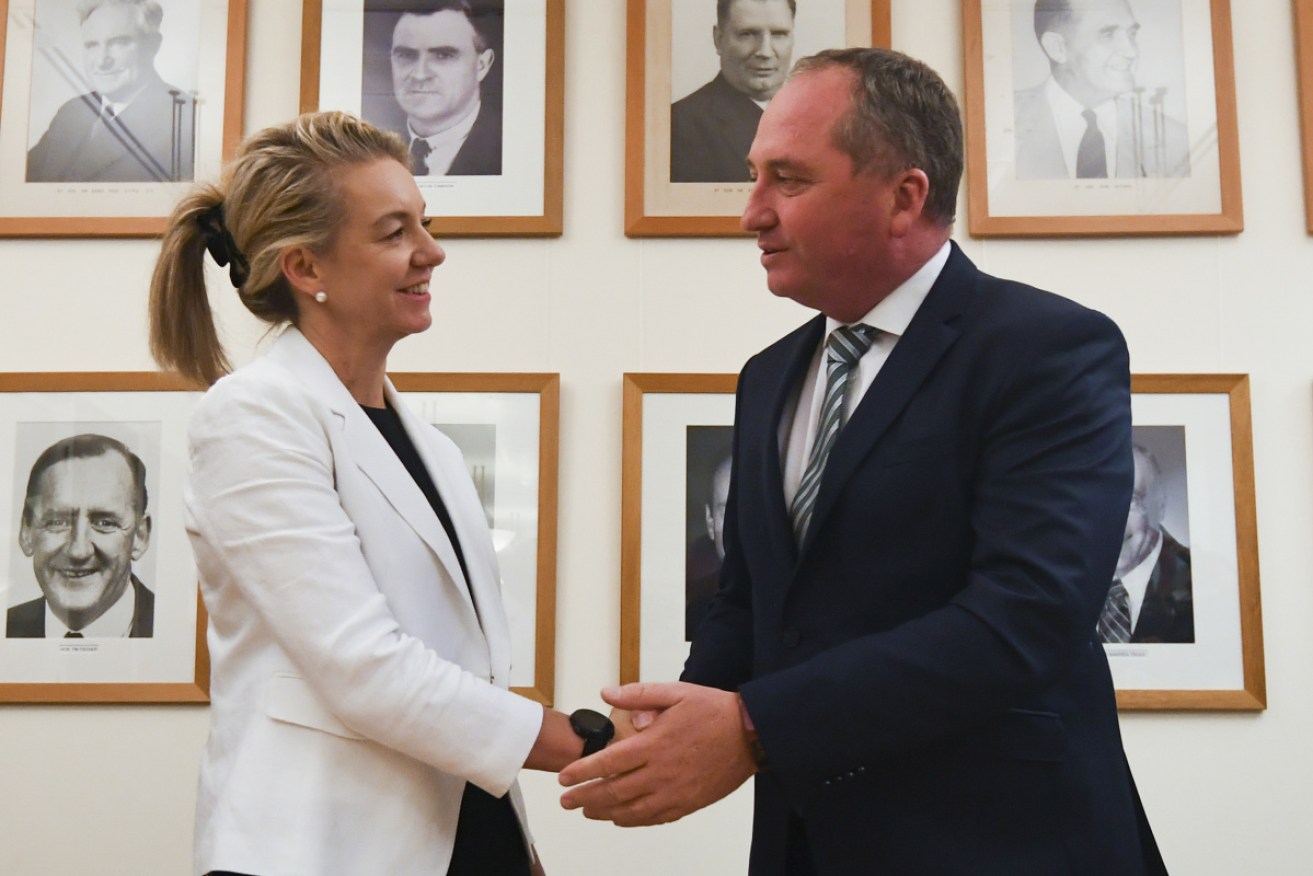 Barnaby Joyce has rewarded supporter Bridget McKenzie, pictured here when she was elected Nationals deputy in 2017.
