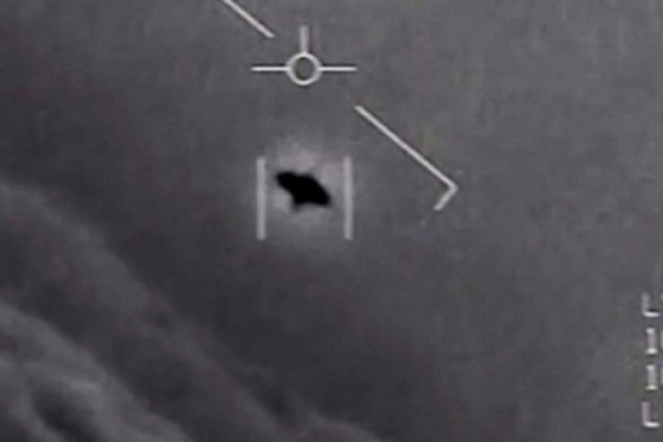 An unidentified flying object shown in a photo captured by US Navy pilots.