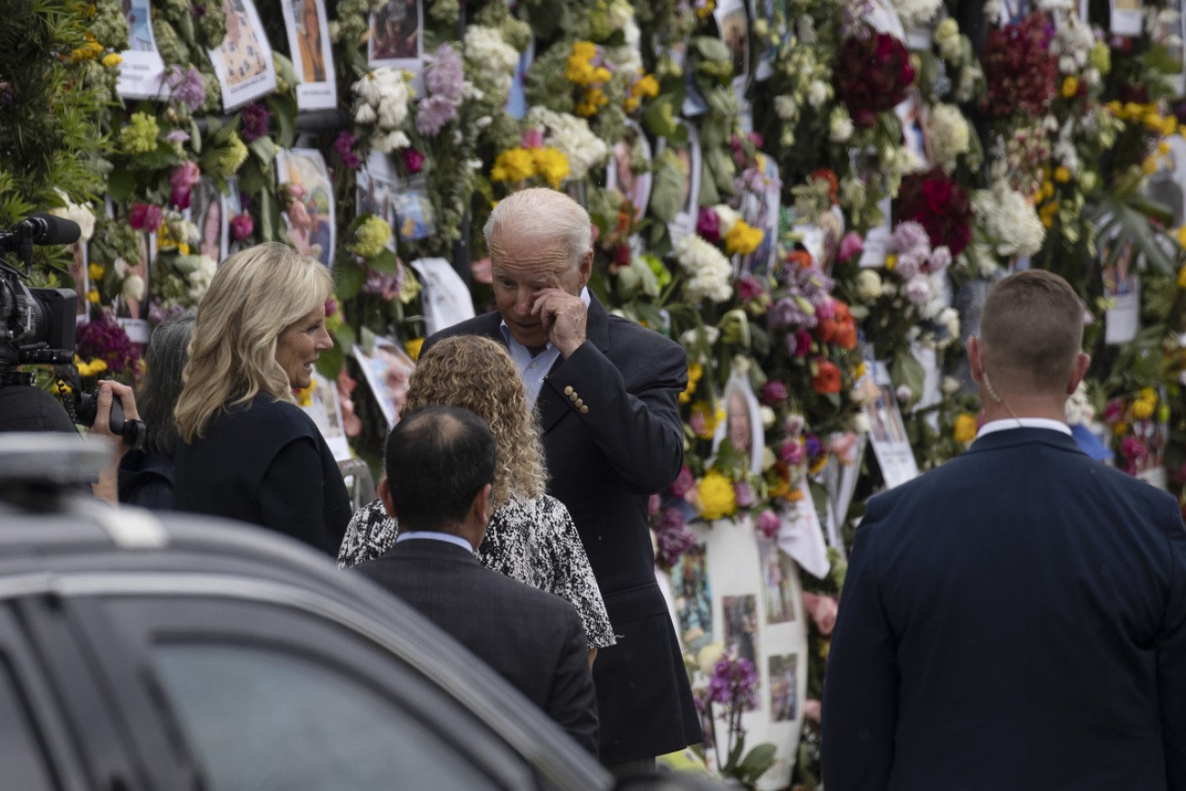 Joe Biden and wife Jill visited the memorial to those missing in the fallen apartment tower.