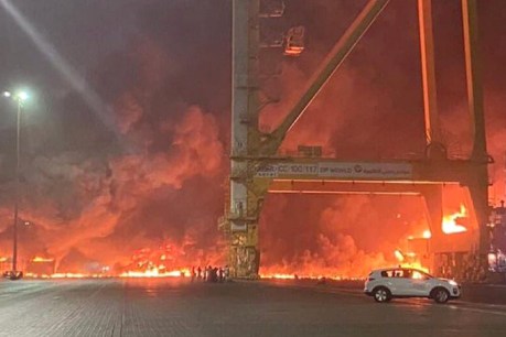 Explosion rocks container ship docked in Dubai