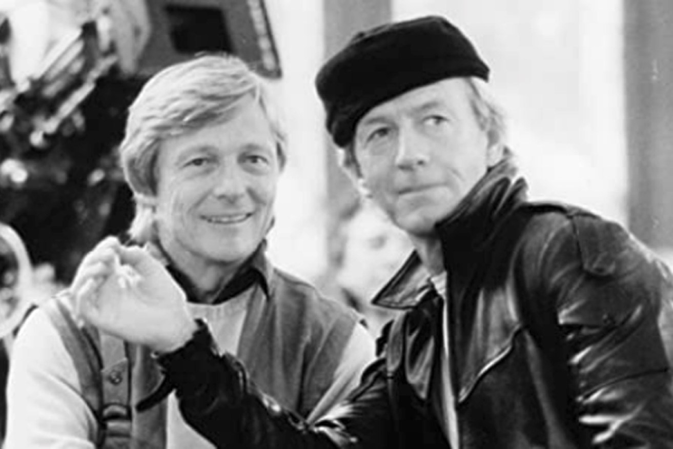 Cornell (left) with Paul Hogan filming in 1990.