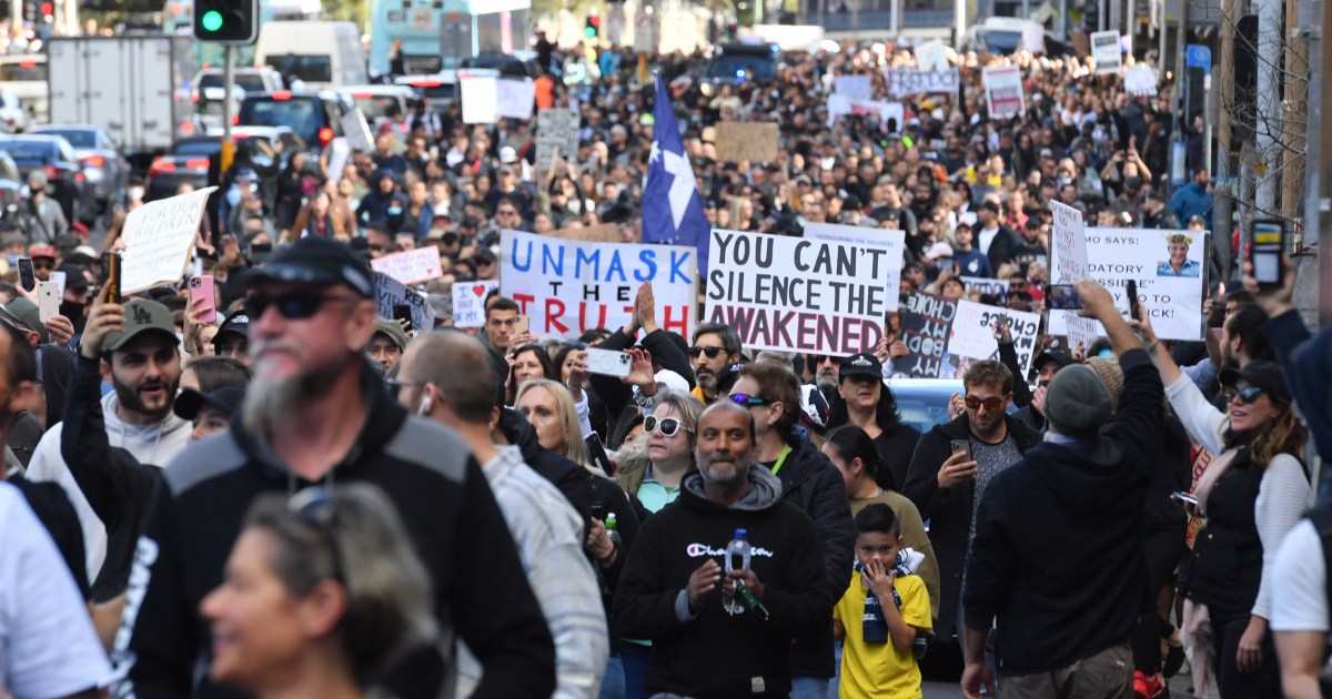 Angry March Angry protesters march against Australia's COVID lockdowns