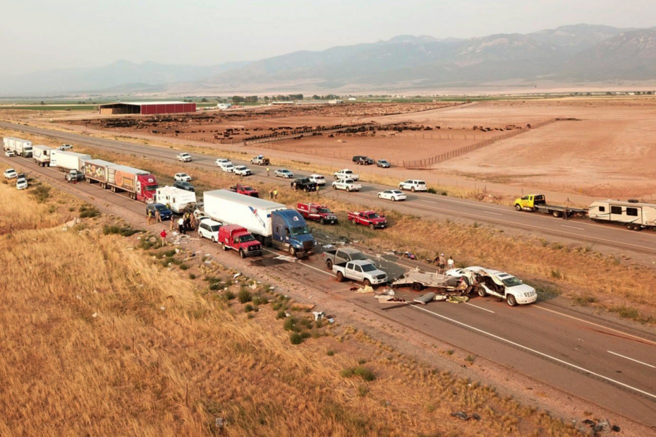 The scene of the deadly pile-up in Millard County, near the town of Kanosh, Utah