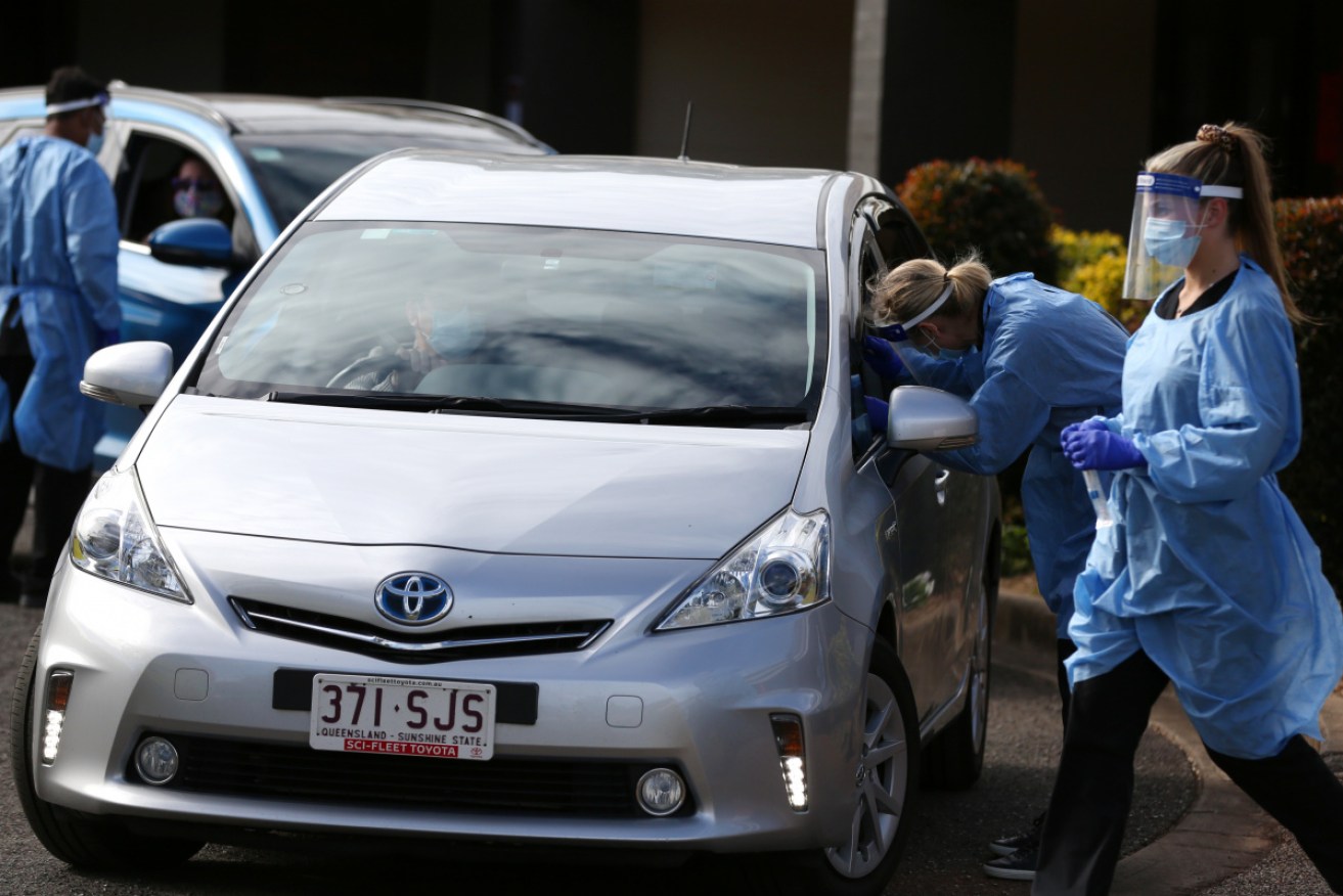 A pop-up drive-through coronavirus testing facility at the Centrepoint Church in Taigum in Brisbane on Monday.