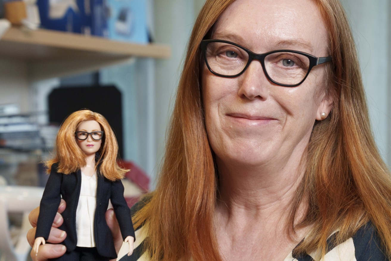 AstraZeneca vaccine developer Sarah Gilbert with her "role model" Barbie.