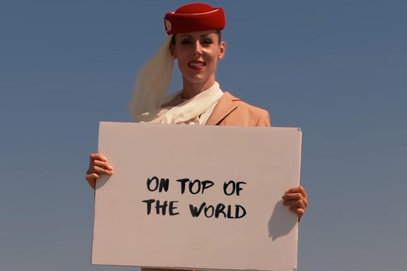 Nicole Smith-Ludvik stands 830-metres above ground in a new Emirates ad. 