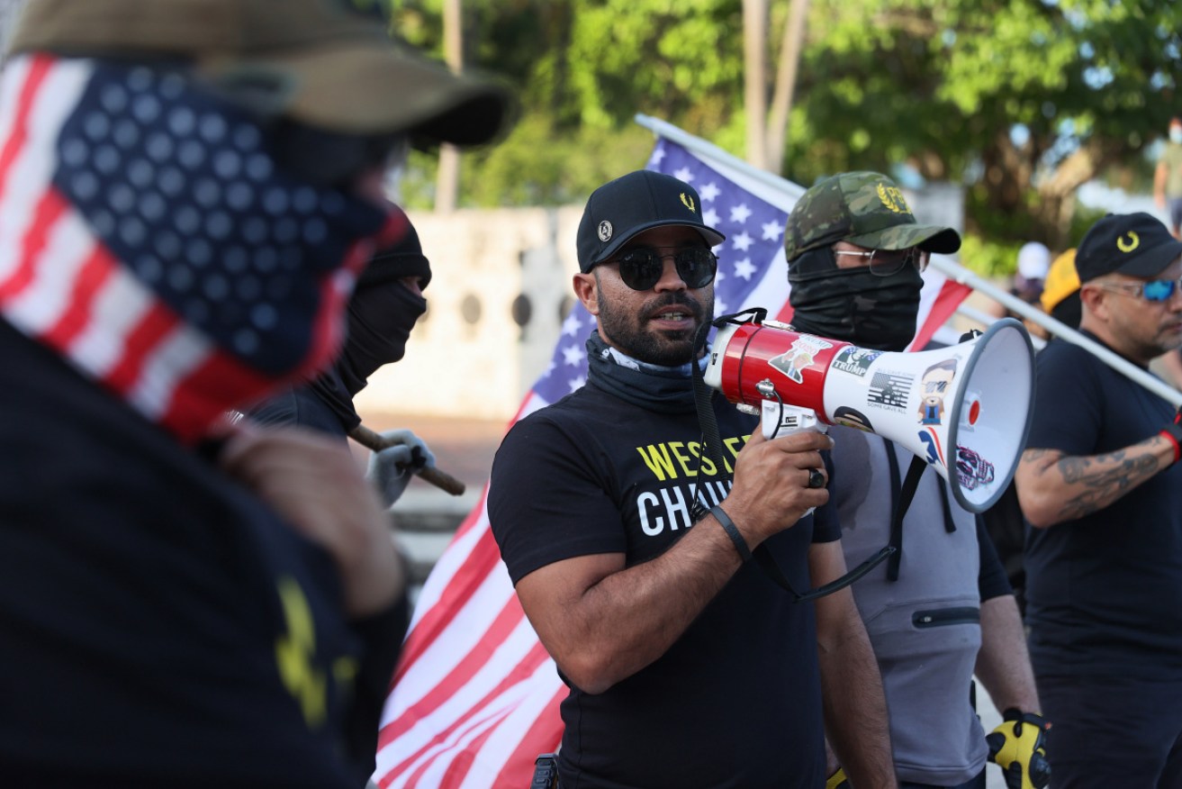 Enrique Tarrio at a counter-rally in May to one commemorating the death of George Floyd.