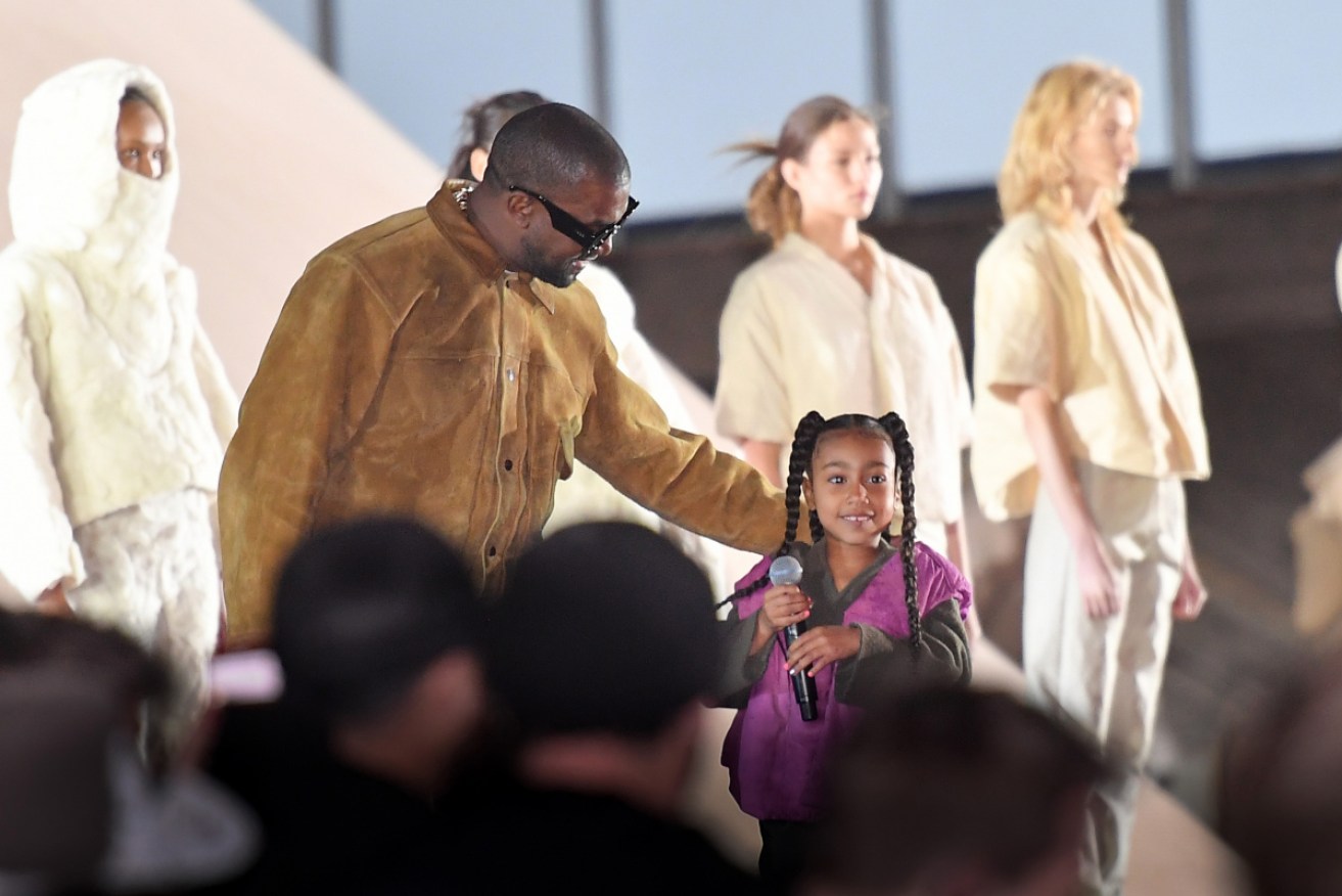 West with daughter North at a Paris Fashion Week event in 2020.
