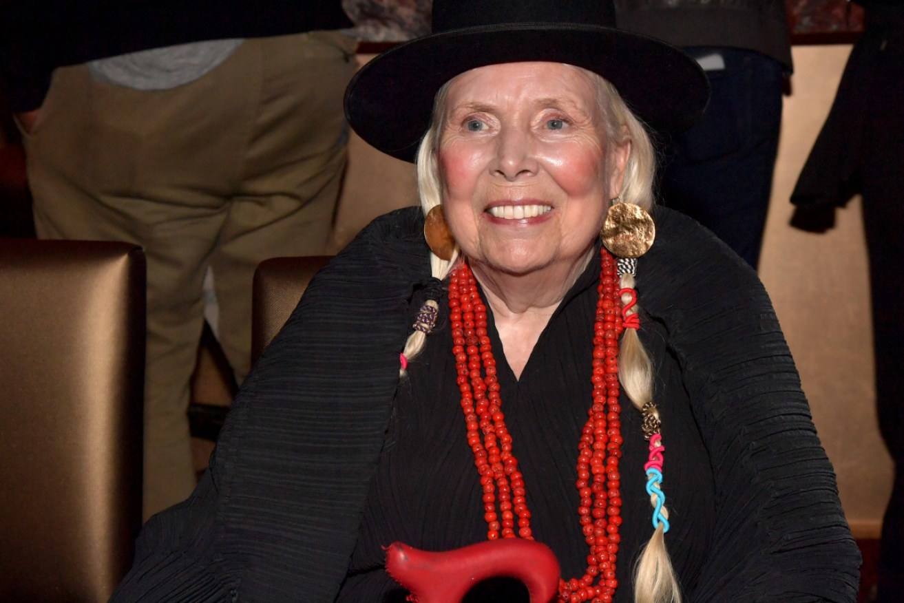 Joni Mitchell at 2021's Grammys, where she was hailed for her life's achievements.<i>Photo: Getty</i>