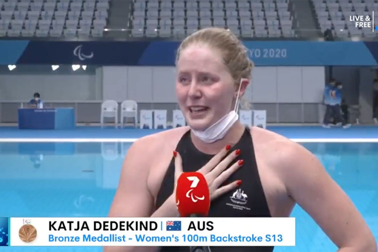 The reaction to winning bronze left visually impaired swimmer Katja Dedekind – and Australia – in tears. 