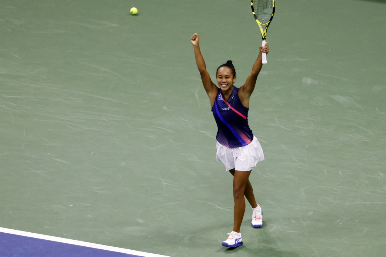 Canadian teenager Leylah Fernandez celebrates her third-round win over Naomi Osaka at the US Open.
