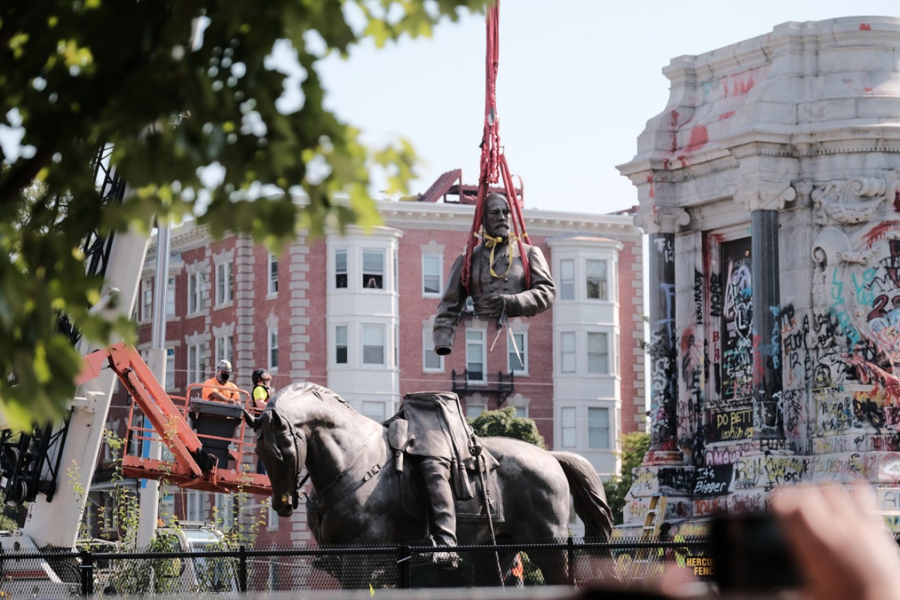 The statue was cut up so it could be transported away from its site.