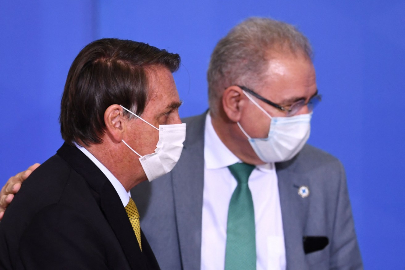 Brazilian President Jair Bolsonaro (left) with Health Minister Marcelo Queiroga.
