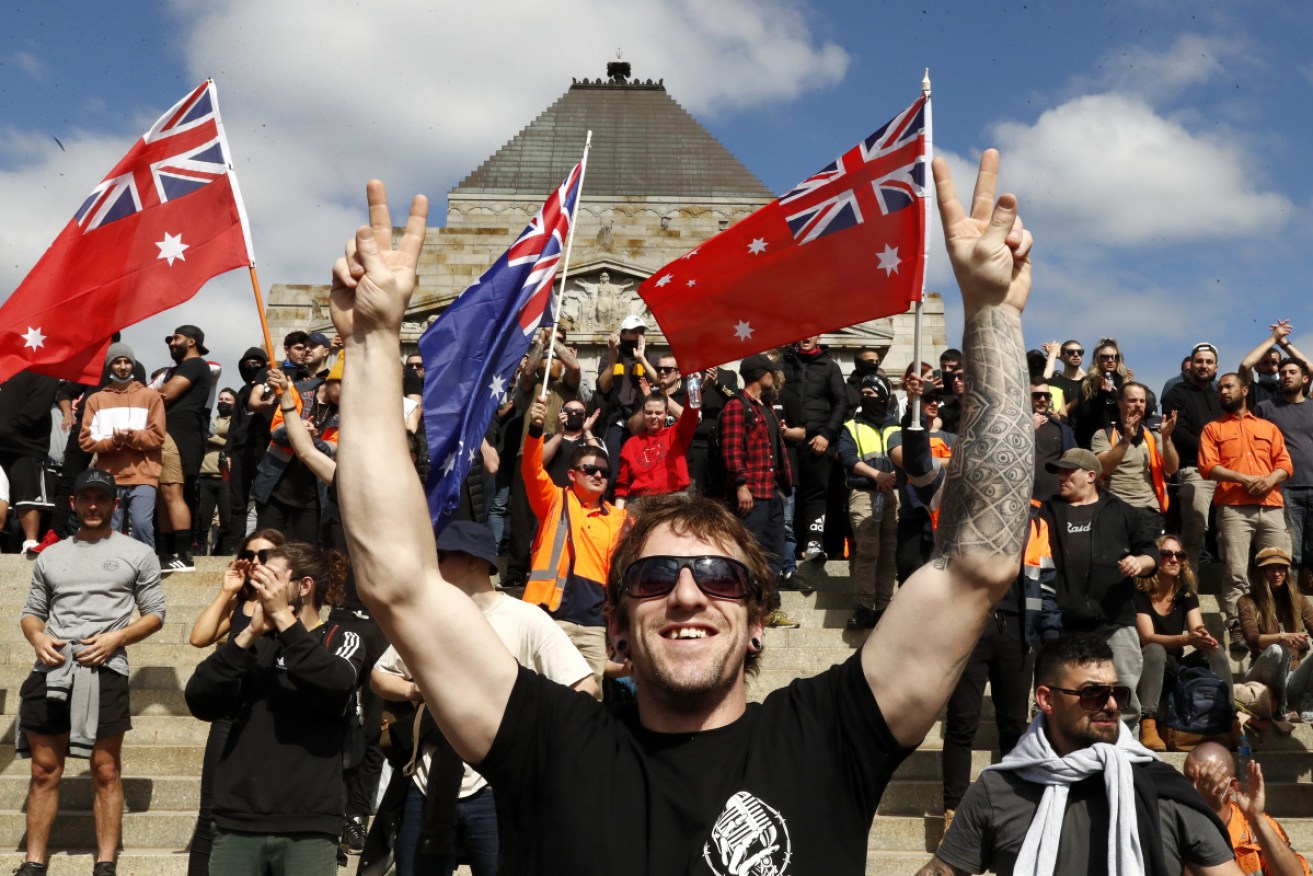 Hundreds of protesters marched on the Shrine of Remembrance on Wednesday, the third day of rallies across Melbourne.