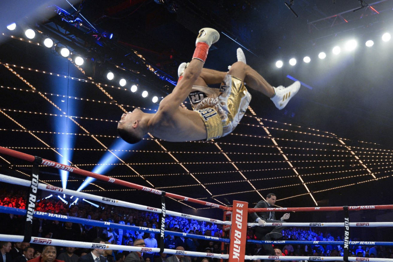 No love will be lost when Teofimo Lopez -- pictured doing a trademark victory flip - and Aussie George Kambosos meet at Madison Square Garden.