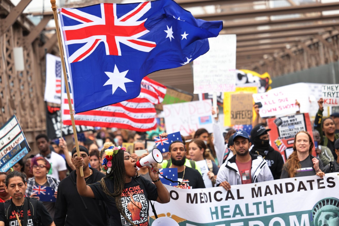 Hundreds of New Yorkers marched on the Australian consulate to protest Australian lockdowns and vaccine mandates.