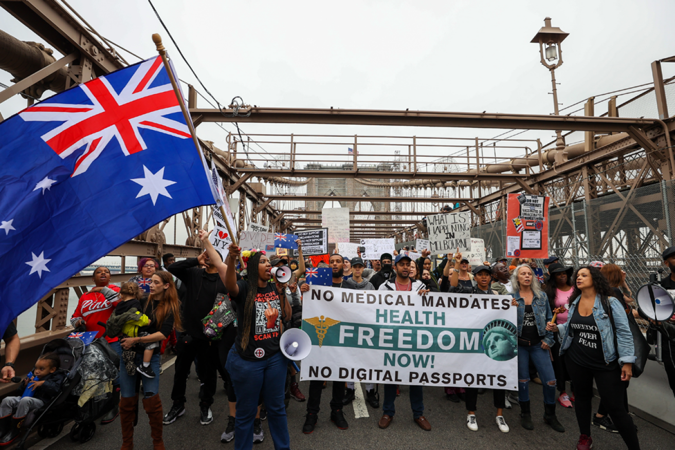 People in New York City protested against lockdown restrictions in Australia.