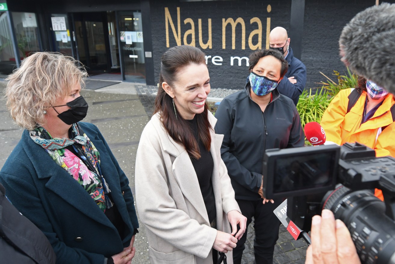 Jacinda Ardern on the vaccination trail in the regional city of Hastings at the weekend.