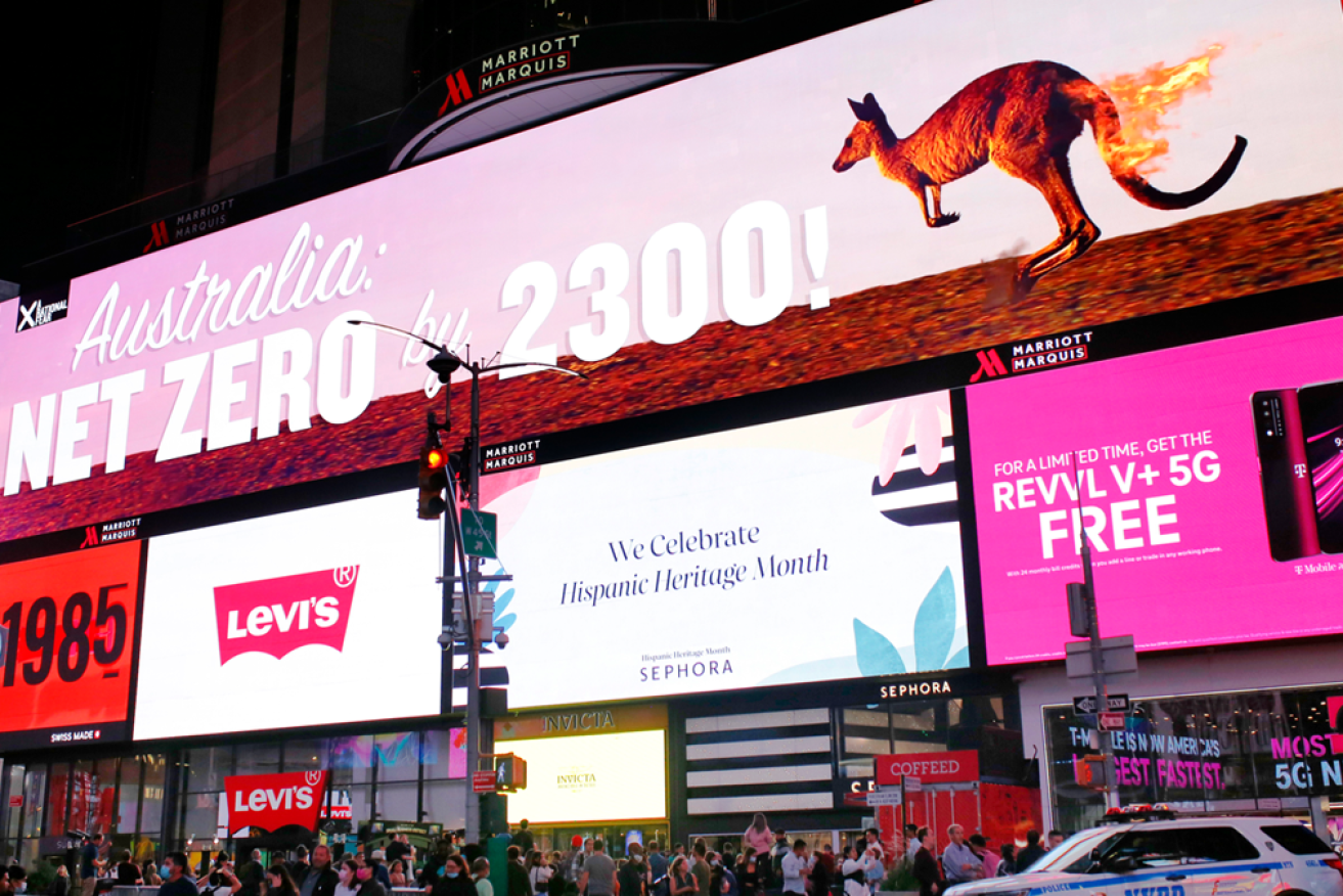October – In the lead up to the COP26 summit in Glasgow, comedian Dan Ilic puts up billboards in Times Square attacking Australia's record on climate action.
