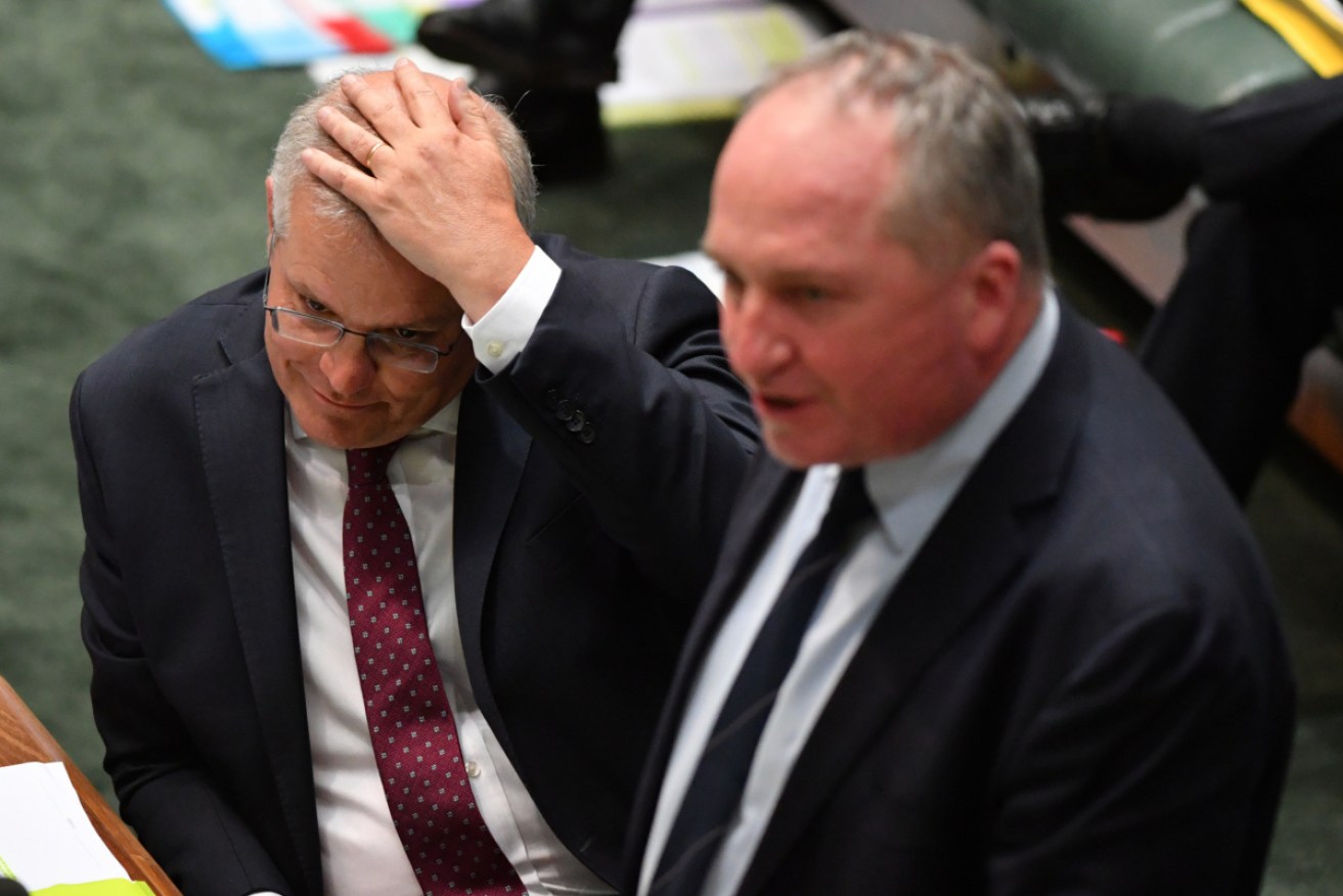 Scott Morrison and Barnaby Joyce in Question Time on Monday.