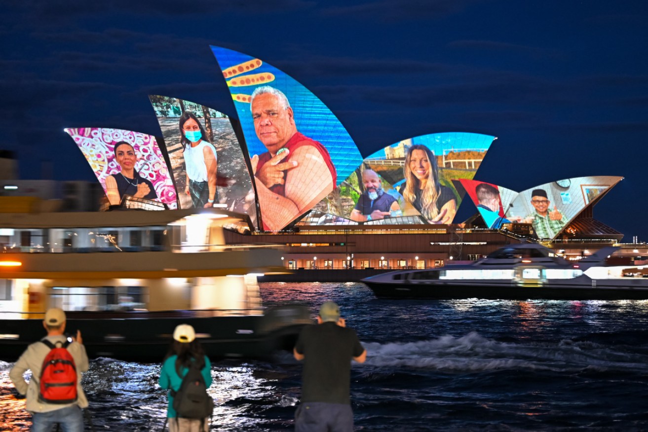 Sydney Opera House's sails were lit up on Monday night in a tribute to health workers and people who have been vaccinated.
