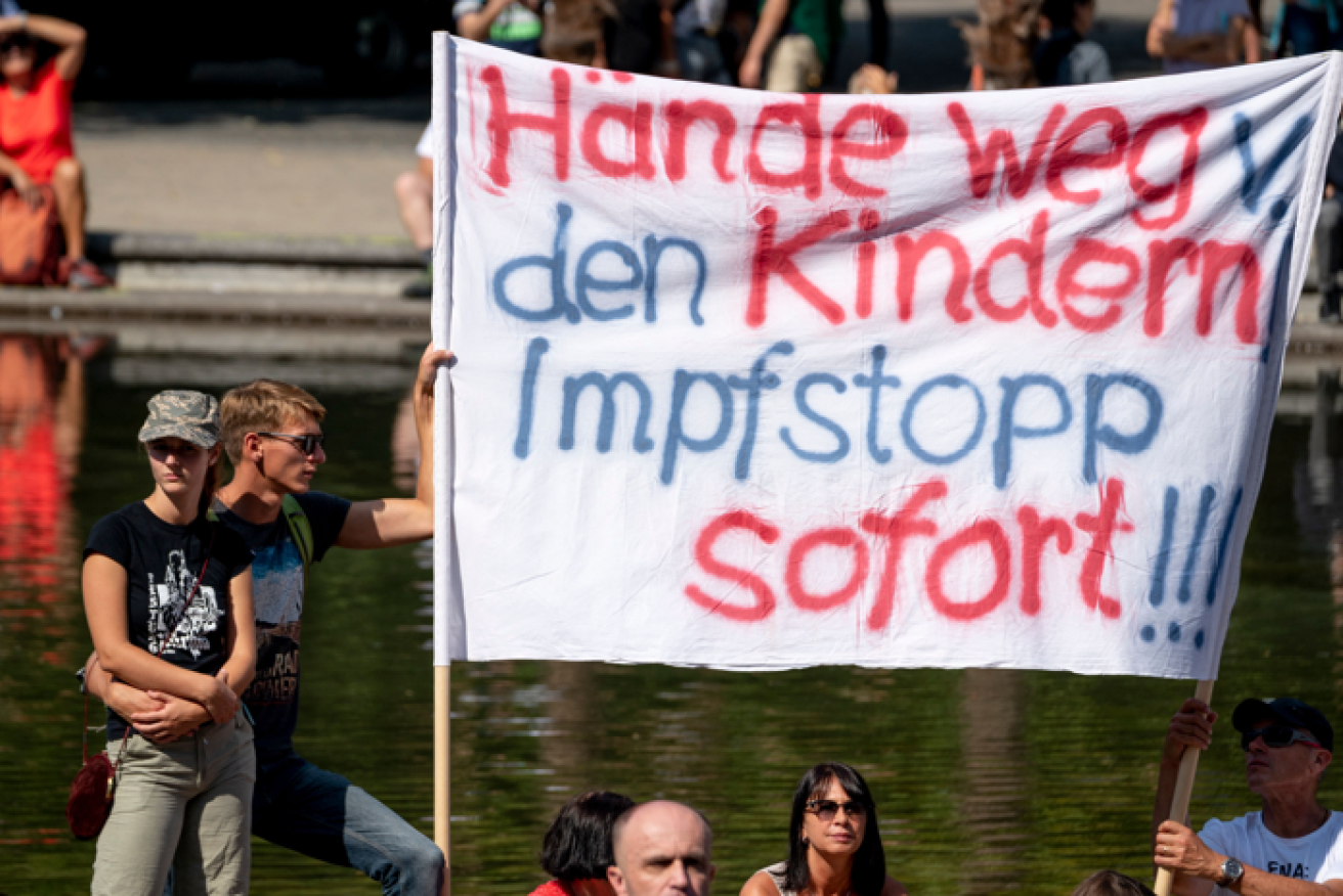 Protesters in Vienna demand an end to a vaccine campaign aimed at protecting children from the coronavirus.