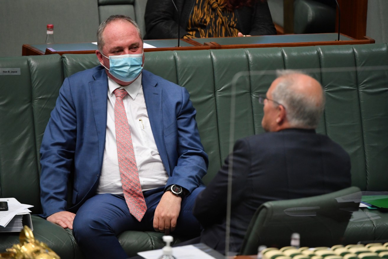 Barnaby Joyce and Scott Morrison in Parliament on Monday.