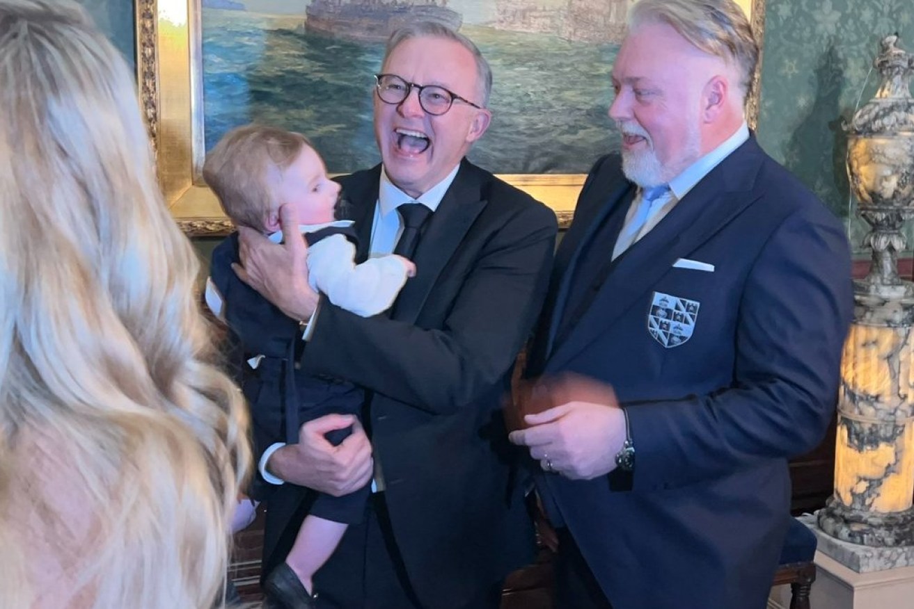 Prime Minister Anthony Albanese with Kyle Sandilands at the star-studded wedding in Sydney.