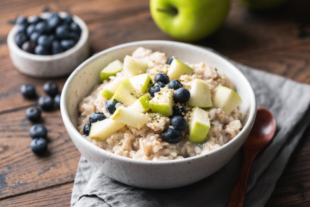 A bowl of oats and fruit will keep you full for much longer than sugary breakfast cereals.  