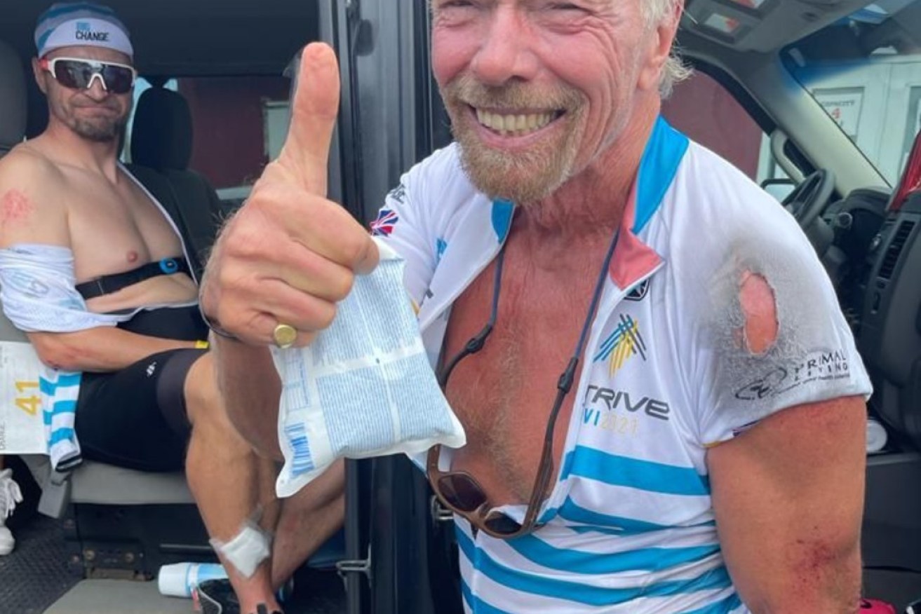 Richard Branson says he has been injured in a collision while taking part in a charity bike ride.