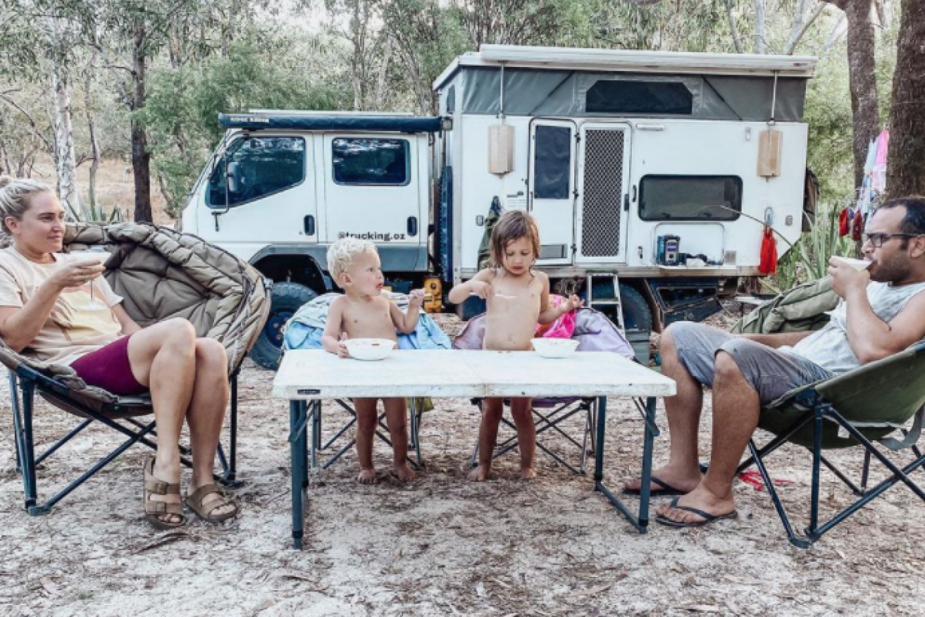 In happier times – the family at Cape York on their trip around Australia.