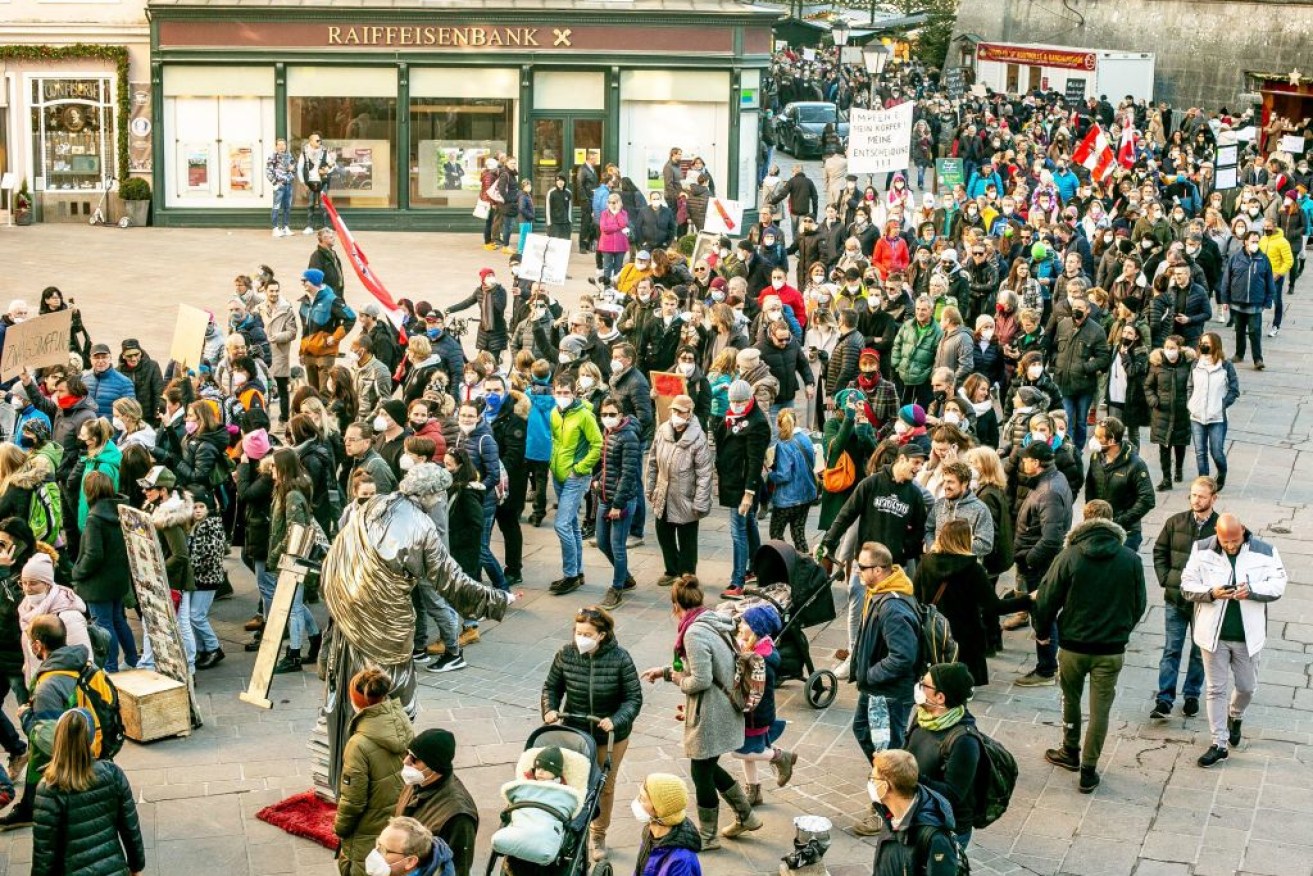 Protesters took to the streets of Salzburg on Sunday before a nationwide lockdown to protect Austrians from a coronavirus surge. 