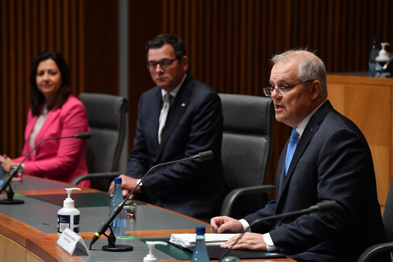 Queensland Premier Annastacia Palaszczuk, Victorian Premier Daniel Andrews and Prime Minister Scott Morrison.