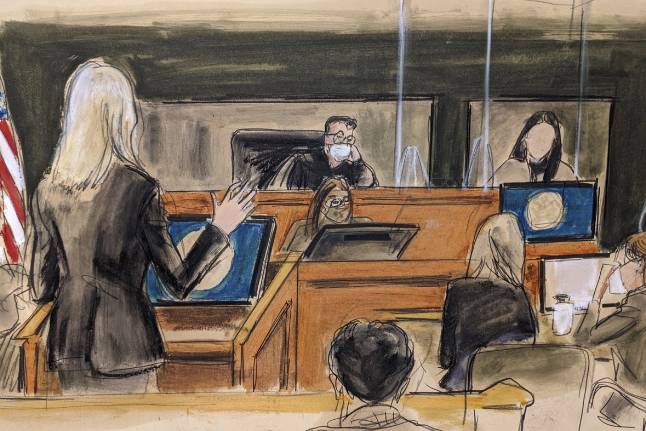 In this courtroom sketch, Ghislaine Maxwell's defence lawyer Laura Menninger, left, cross examines a witness using the pseudonym "Jane".