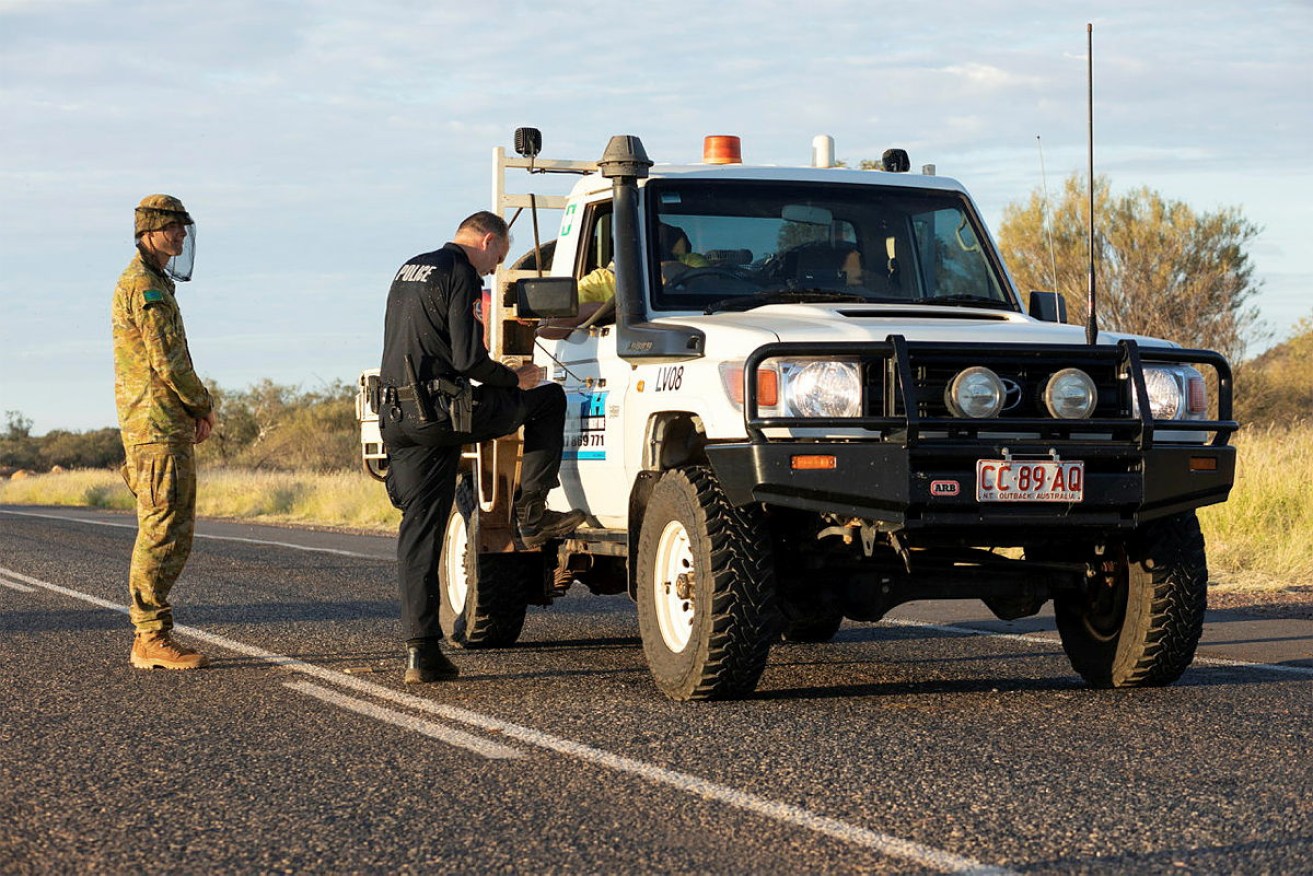 The ADF and NT Police at a COVID checkpoint near Alice Springs.