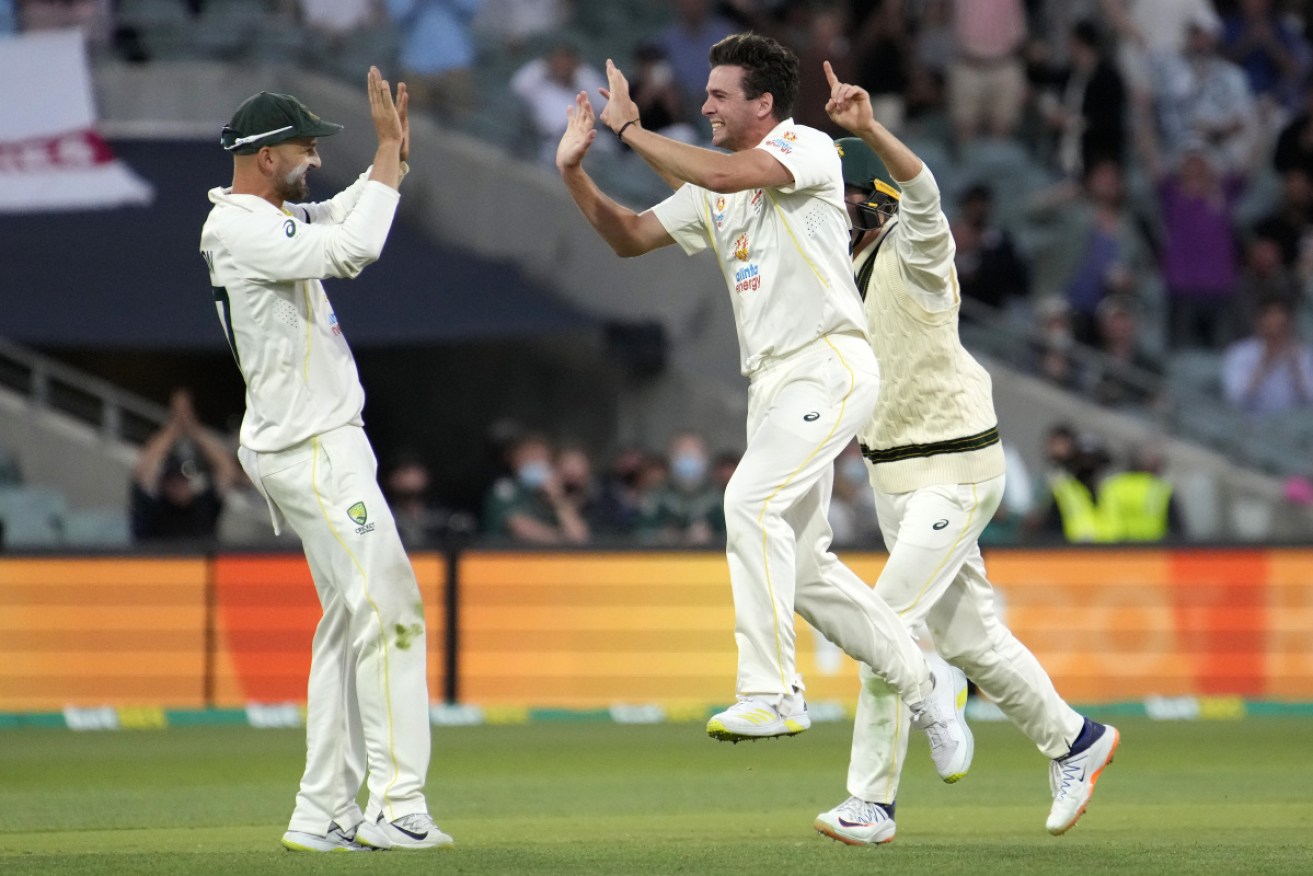 hye Richardson of Australia celebrates the wicket of James Anderson on Monday. 