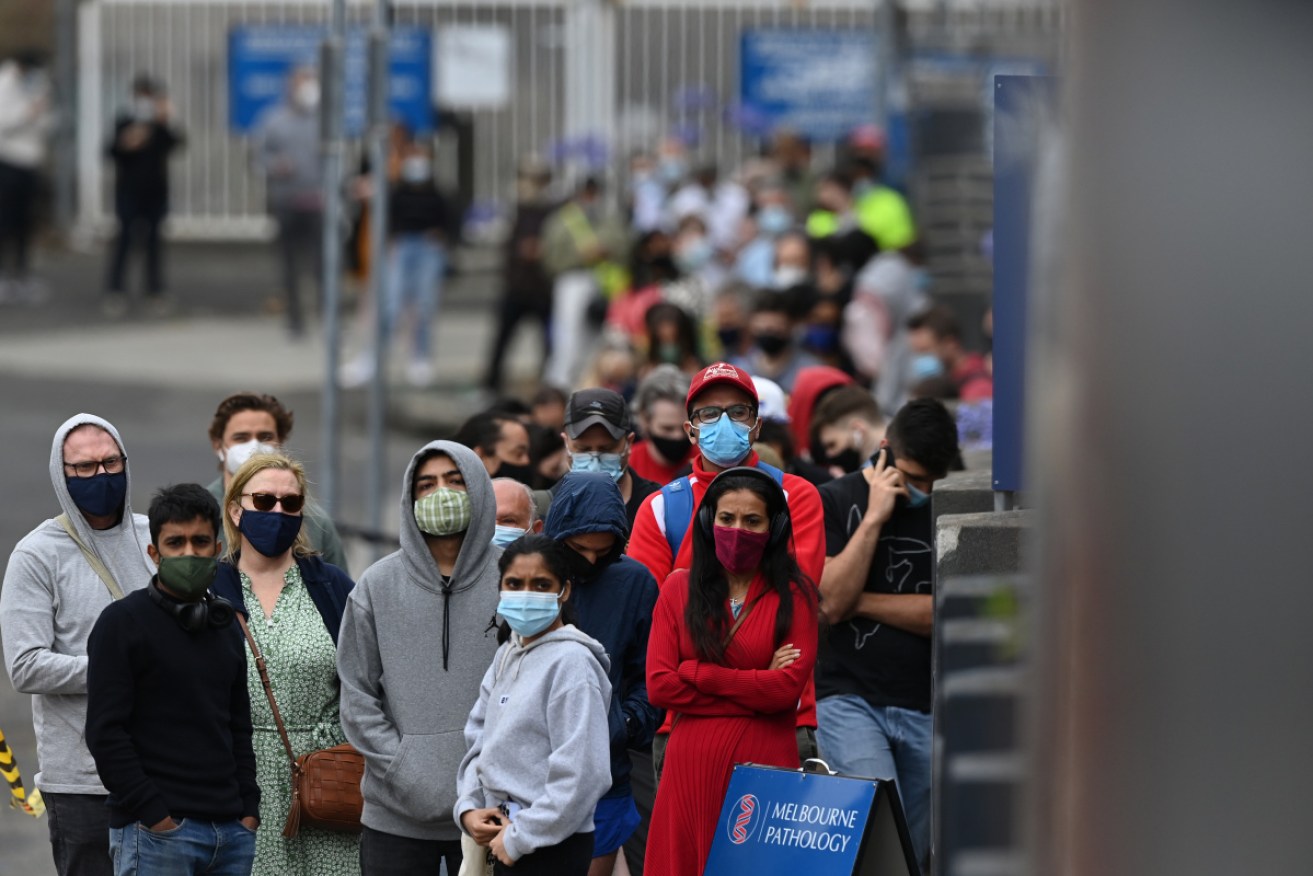A queue for virus testing in Melbourne's north on Wednesday morning.