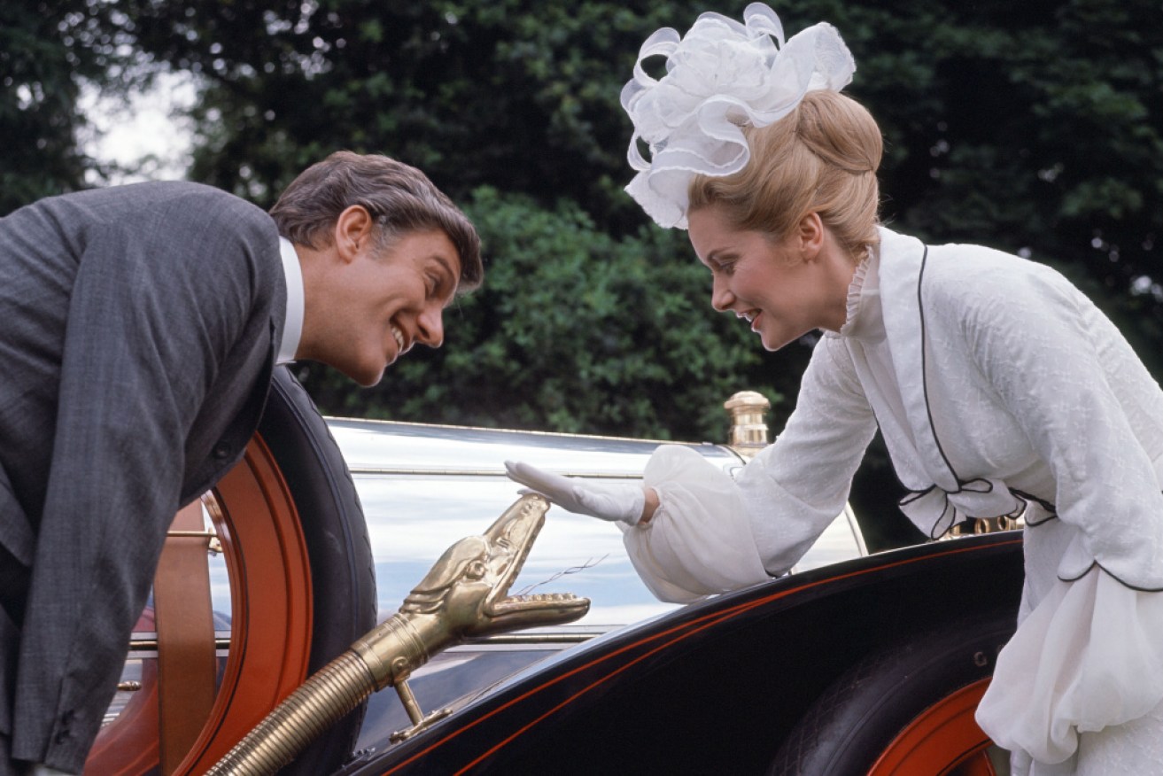 Dick van Dyke and Sally Ann Howes on the set of <i>Chitty Chitty Bang Bang </i>in 1967.