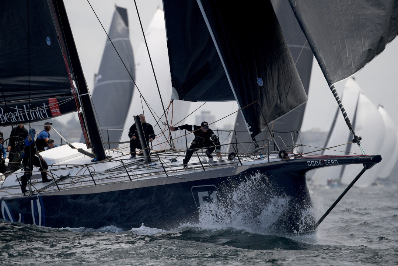 Black Jack led the Sydney to Hobart from fellow supermaxi LawConnect after eight hours of racing.