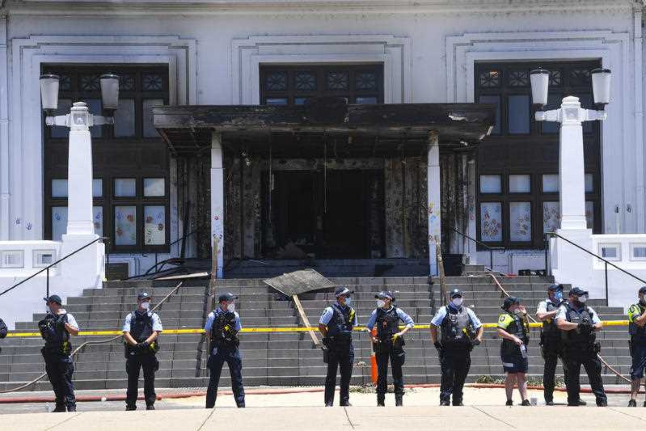 A fire at the entrance to Old Parliament House in Canberra may have caused irreparable damage.